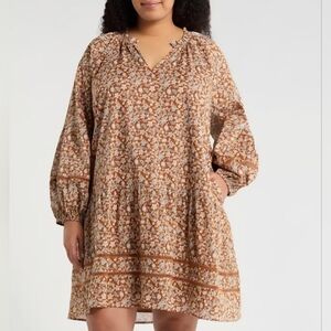 Sugarlips Floral Long Sleeve Dress - Brown and Cream